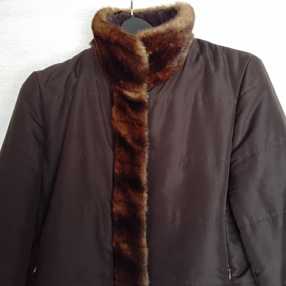 Jones New York Dark Brown Teddy Coat with Faux Fur Trim - Picture 2 of 16